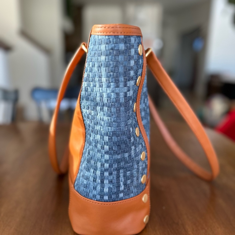 Hammitt Andersen Revival Top Handle Bag, Mosaic Denim and Brushed Gold Hardware - Picture 2 of 7